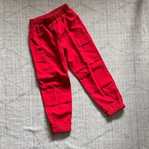 Kids Bright Red Cargo Joggers with Elastic Waist